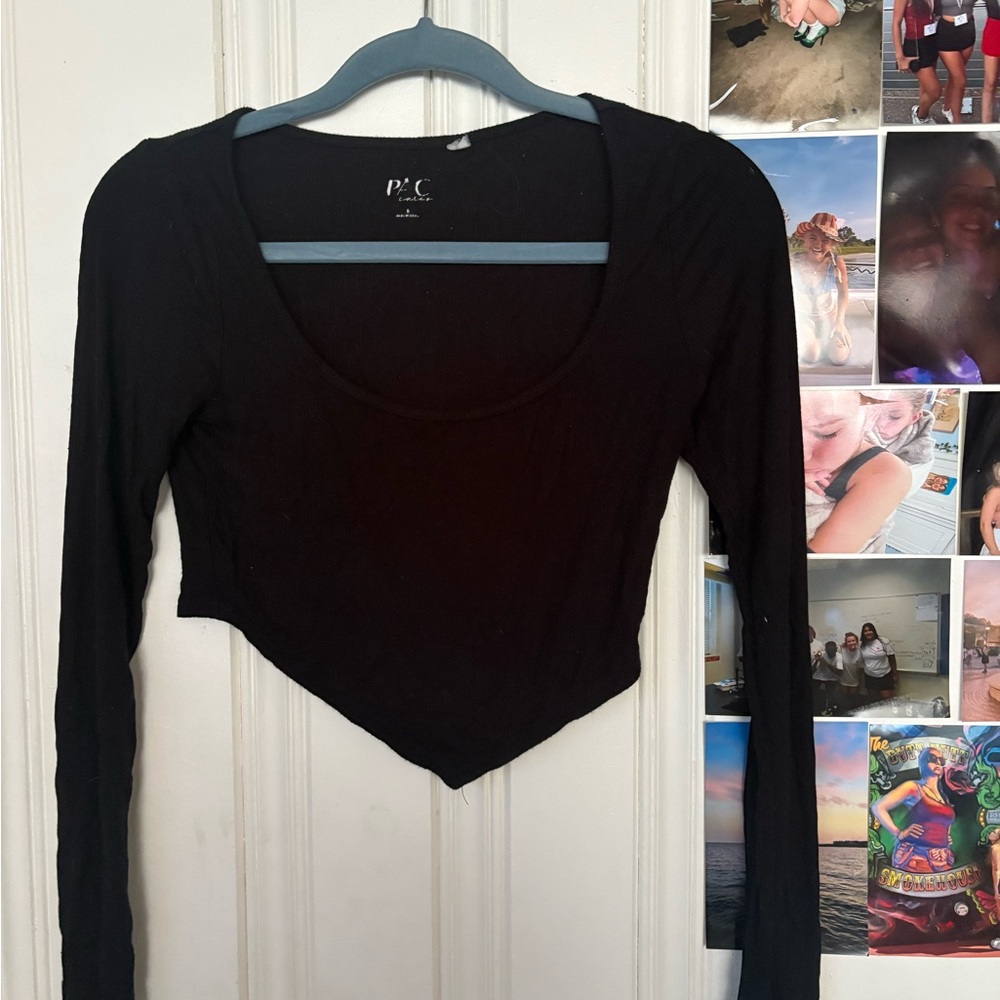 PacSun Black Asymmetrical Long Sleeve Bodysuit